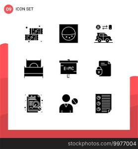 Universal Icon Symbols Group of 9 Modern Solid Glyphs of lab, education, man, interior, furnishings Editable Vector Design Elements