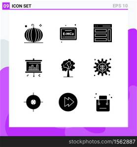 Universal Icon Symbols Group of 9 Modern Solid Glyphs of plant, screen, communication, projector, user Editable Vector Design Elements