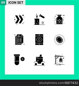 Universal Icon Symbols Group of 9 Modern Solid Glyphs of spy, record, care, medical, care Editable Vector Design Elements