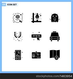 Universal Icon Symbols Group of 9 Modern Solid Glyphs of web, plumbing, science, plumber, leak Editable Vector Design Elements
