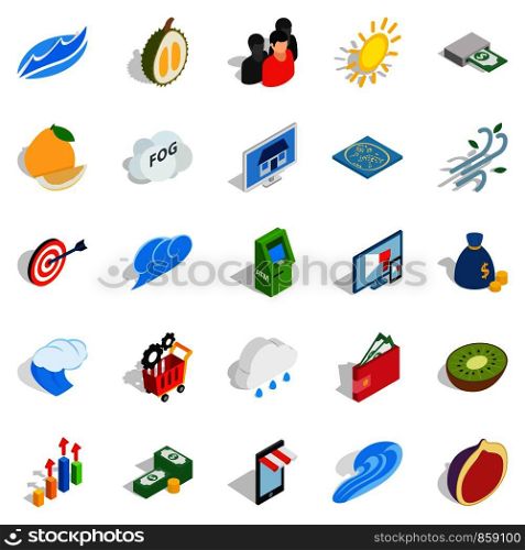Universal icons set. Isometric set of 25 universal vector icons for web isolated on white background. Universal icons set, isometric style