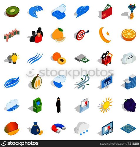 Universal icons set. Isometric style of 36 universal vector icons for web isolated on white background. Universal icons set, isometric style