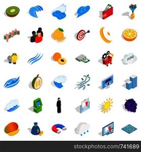 Universal icons set. Isometric style of 36 universal vector icons for web isolated on white background. Universal icons set, isometric style