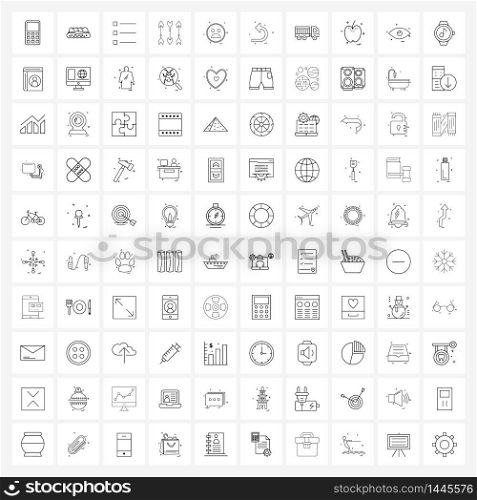 Universal Symbols of 100 Modern Line Icons of emotions, emoji, bullets, India, cowboy Vector Illustration