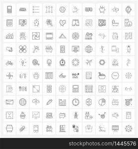 Universal Symbols of 100 Modern Line Icons of emotions, emoji, bullets, India, cowboy Vector Illustration
