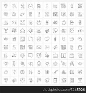 Universal Symbols of 100 Modern Line Icons of file, bag, symbolic ribbon, suitcase, down Vector Illustration
