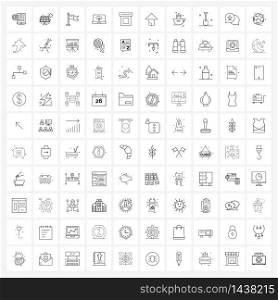 Universal Symbols of 100 Modern Line Icons of present, gift, flag, laptop, downloading Vector Illustration