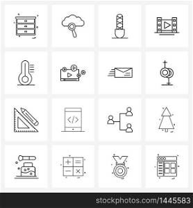 Universal Symbols of 16 Modern Line Icons of cosmetic, temperature, file, park, film Vector Illustration