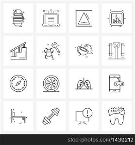 Universal Symbols of 16 Modern Line Icons of minutes, hrs., professional, time, heat Vector Illustration
