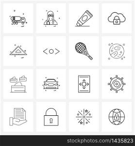 Universal Symbols of 16 Modern Line Icons of scale, education, cream, locked, cloud Vector Illustration