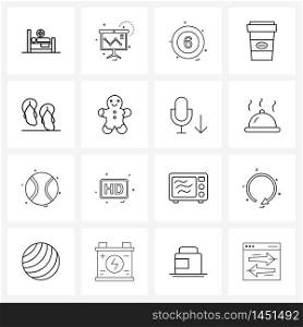 Universal Symbols of 16 Modern Line Icons of shoes, tea, six, food, drink Vector Illustration