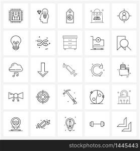 Universal Symbols of 25 Modern Line Icons of avatar, target, business, Monday, shopping Vector Illustration