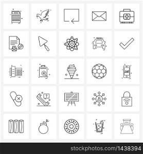 Universal Symbols of 25 Modern Line Icons of bag, Google, arrow, Gmail, email Vector Illustration