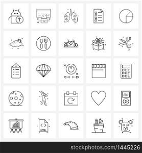 Universal Symbols of 25 Modern Line Icons of chart, file, medical, document, checklist Vector Illustration