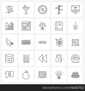 Universal Symbols of 25 Modern Line Icons of chart, gdpr, location, compliance, traffic sign Vector Illustration