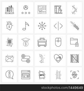 Universal Symbols of 25 Modern Line Icons of direction, arrow, bank, machine, drip Vector Illustration