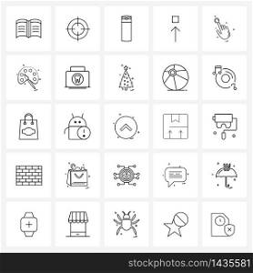 Universal Symbols of 25 Modern Line Icons of education, touch, drink, hand, up Vector Illustration