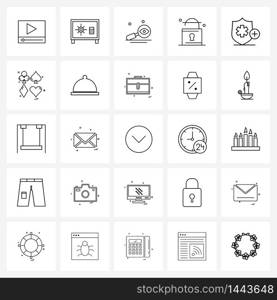 Universal Symbols of 25 Modern Line Icons of hospital, medical, design view, shield, interaction Vector Illustration