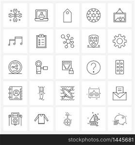 Universal Symbols of 25 Modern Line Icons of room, gallery, bookmark, outdoor, healthy Vector Illustration