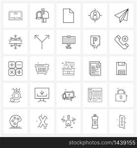 Universal Symbols of 25 Modern Line Icons of support, helpdesk, film, communication, focus Vector Illustration