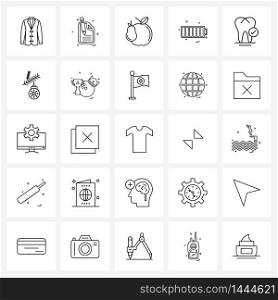 Universal Symbols of 25 Modern Line Icons of tooth, medical, apple, charging, battery Vector Illustration