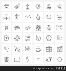 Universal Symbols of 36 Modern Line Icons of avatar, date, rate, time, hours Vector Illustration