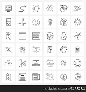 Universal Symbols of 36 Modern Line Icons of circle, target, sound, apartment, home Vector Illustration