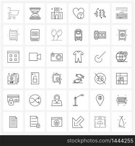 Universal Symbols of 36 Modern Line Icons of heart rope, love, building, heart, university Vector Illustration