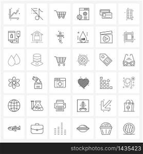 Universal Symbols of 36 Modern Line Icons of money, credit card, trolley, gear, setting Vector Illustration
