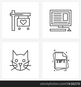 Universal Symbols of 4 Modern Line Icons of affection; cat; valentine; entertain; scary Vector Illustration