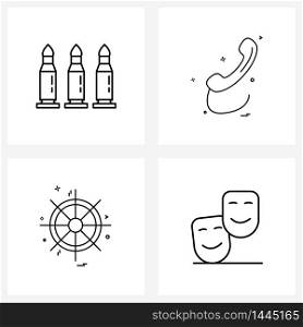 Universal Symbols of 4 Modern Line Icons of ammo, aquatic, bullet, phone, nautical Vector Illustration