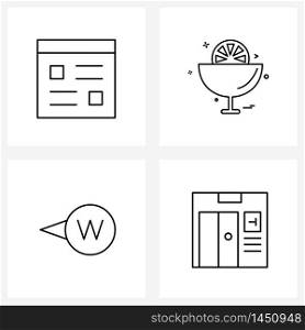 Universal Symbols of 4 Modern Line Icons of app, location, page, meal, navigation Vector Illustration