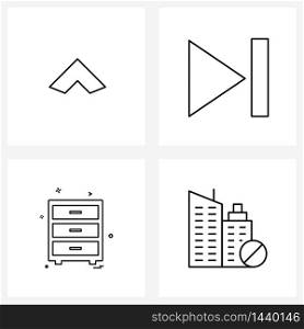 Universal Symbols of 4 Modern Line Icons of arrow, drawer, media, skip, building Vector Illustration