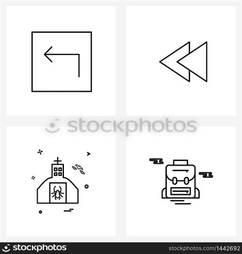 Universal Symbols of 4 Modern Line Icons of arrow, Halloween, back, left, school bag Vector Illustration