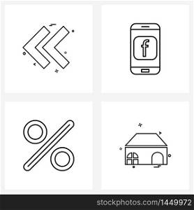 Universal Symbols of 4 Modern Line Icons of arrow, interest, left, smartphone, percent Vector Illustration
