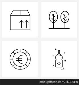 Universal Symbols of 4 Modern Line Icons of arrow, money, package, plant, food Vector Illustration