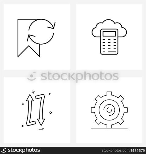 Universal Symbols of 4 Modern Line Icons of badge, down, refresh, cloud, gear Vector Illustration