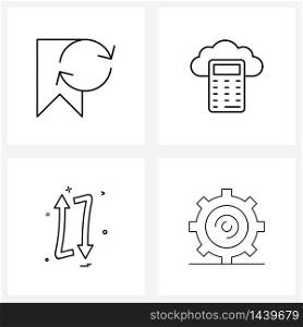 Universal Symbols of 4 Modern Line Icons of badge, down, refresh, cloud, gear Vector Illustration