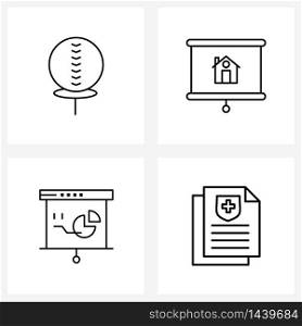 Universal Symbols of 4 Modern Line Icons of ball, business, sports, building, presentation Vector Illustration