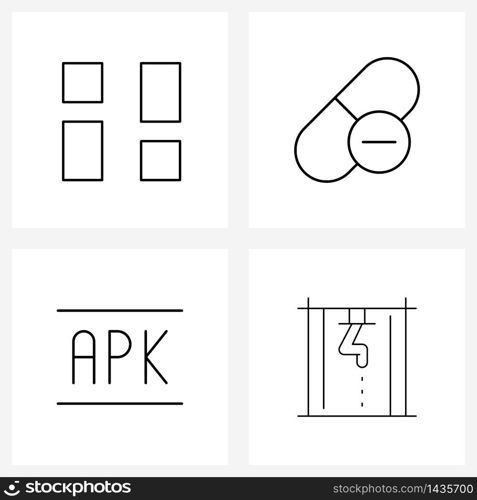 Universal Symbols of 4 Modern Line Icons of bar, executable, medicine, capsule, engineer Vector Illustration