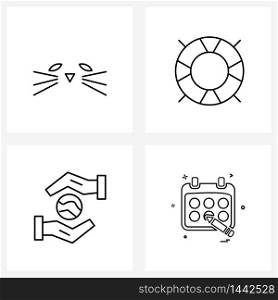 Universal Symbols of 4 Modern Line Icons of black cat, hands, boat steer, travel, protection Vector Illustration
