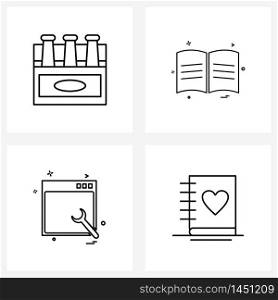 Universal Symbols of 4 Modern Line Icons of bottle, web setting, books, school, love Vector Illustration