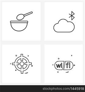 Universal Symbols of 4 Modern Line Icons of bowl, focus, meal, bluetooth, internet Vector Illustration