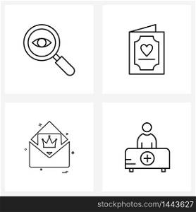 Universal Symbols of 4 Modern Line Icons of browse, romantic, search, card, message Vector Illustration