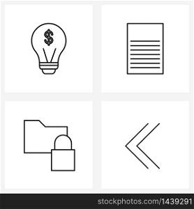 Universal Symbols of 4 Modern Line Icons of bulb, password, test paper, folder, back Vector Illustration