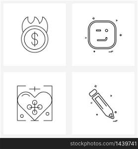 Universal Symbols of 4 Modern Line Icons of burning, loans, emote, fashion Vector Illustration