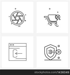 Universal Symbols of 4 Modern Line Icons of camera; in; photo; shopping; arrow Vector Illustration