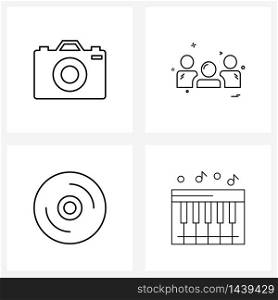 Universal Symbols of 4 Modern Line Icons of camera, music, avatar, cd, hardware Vector Illustration