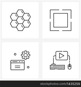 Universal Symbols of 4 Modern Line Icons of cells; page; pentagon; link; setting Vector Illustration