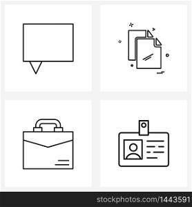 Universal Symbols of 4 Modern Line Icons of chat, office bag, file, document, business Vector Illustration